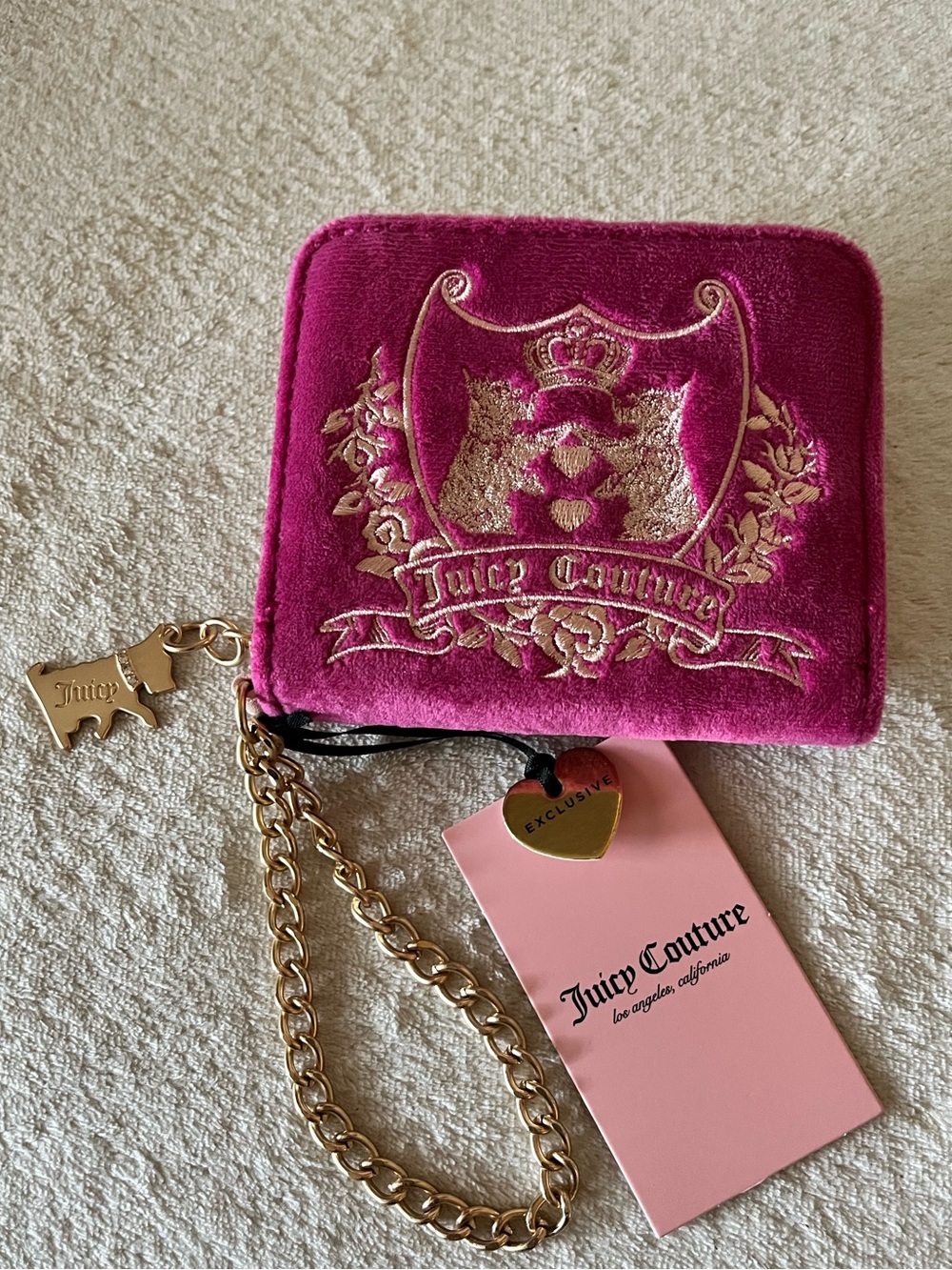 Juicy Couture Pink Velvet Wristlet Wallet with Gold Hardware